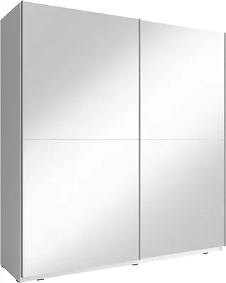 Produktbild von Kleiderschrank Schwebetürenschrank mit Spiegel 2-türig Schrank mit Einlegeböden und Kleiderstange Gaderobe Schiebtüren, Schlafzimmer, Schiebtürenschrank - Wohnzimmerschrank  200 x 214 x 63 cm NELE III (Weiß, 200 cm)