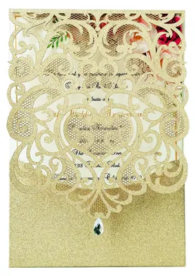 20 Hochzeitseinladungen mit Glitzer, Laserschnitt, Blumen, Strass, Umschlägen