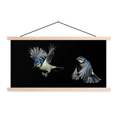 Produktbild von MuchoWow® Textilposter Vögel - Federn - Schwarz 60x30 cm mit holzfarbenen Rahmen - Dekoration