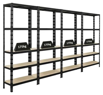 Image de Étagère métallique - Étagère de rangement - 180 x 75 x 30 cm - 175 kg par niveau - Noir