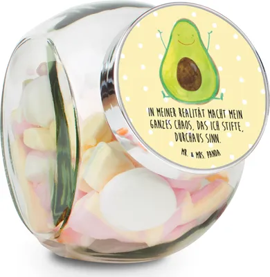 Produktbild von Mr. & Mrs. Panda Teedose Avocado Glücklich L 870ml - Gelb Pastell - Geschenk, Chaos, Aufbewahrungsdose, glasbehälter, Frischhaltedose, Verrückt, Frucht, Freude