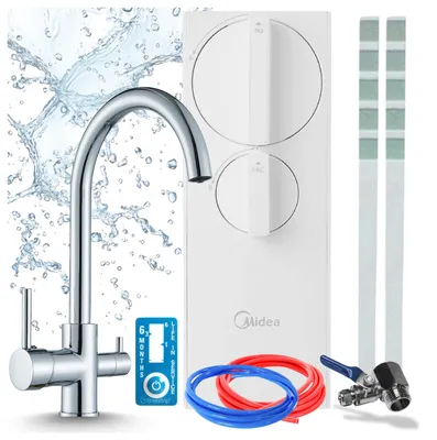 Produktbild von Küchenarmatur Ari Linko Mit 3-Wege-Auslauf, Zweigriffarmatur, Perlator, Keramikventil, Ro5 Umkehrosmosefilter 400 Gpd, Tanklos, Mit Pumpe, Chrom
