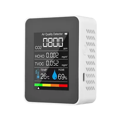 Produktbild von 5 in 1 CO2 Kohlendioxid-Detektor CO2-Messgerät Formaldehyd HCHO TVOC-Tester LCD-Temperatur-Feuchtigkeits-Tester Wiederaufladbarer CO2-Alarmmesser fuer Zimmerbuero Gewaechshaus Lager