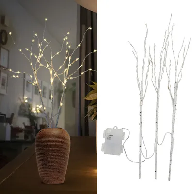 Obrázek produktu pro Jopassy větvičky světla LED sada 3 teplé bílé vrba víla světla větvičky bříza větvičky časovač 50cm s 70 LED bílá