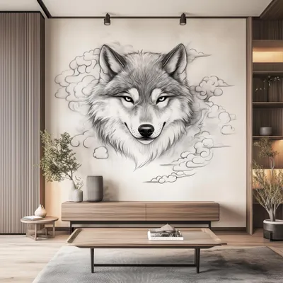 Wolf als künstlerische Bleistiftzeichnung – Decords Wandtattoo, Produktansicht 1