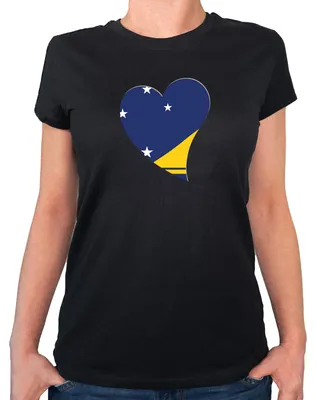 Produktbild von Huuraa Damen T-Shirt Tokelau Flagge Herz M Black Bio Baumwolle Fairtrade Damenshirt Geschenkidee