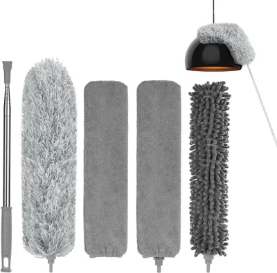 Image de Télescopique - Serpillère microfibre - Nettoyage des zones difficiles d'accès - Tête en microfibre flexible - Jusqu'à 243 cm - Gris