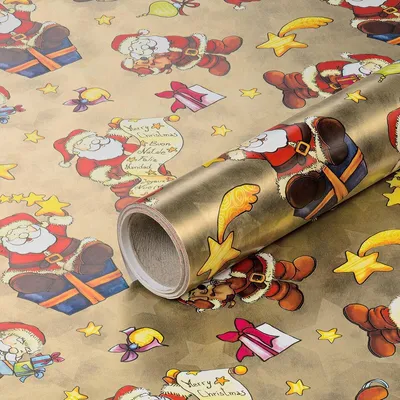 Produktbild von Geschenkpapier für Weihnachten, Weihnachtsmänner, Gold, 0,70 x 10 m