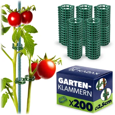 Produktbild von KADAX Pflanzenklammern ⌀ 2,5 cm, 200 Stück, Pflanzenclips aus Kunststoff, Tomatenclips, Pflanzen Klammern zur Befestigung im Gewächshaus, Garten & Hochbeet