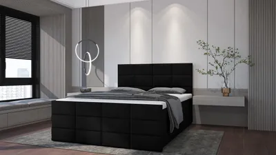 Produktbild von SALES LEADER Boxspringbett ANKARA 180x200 cm Polsterbett mit zwei Bettkästen, Komplett-Set mit Matratze und Topper (4cm), Schwarz, Bett Stoff JASMINE 100