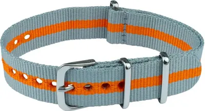 Produktbild von ClassicWatchStraps Nylon Uhrenarmband - Grau/Orange, 20 mm, Silber poliert