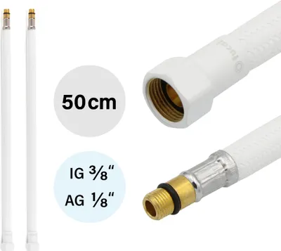 Immagine prodotto di 2 tubi flessibili DN8 IG 3/8"-M10x1 500 mm bianco e bianco opaco