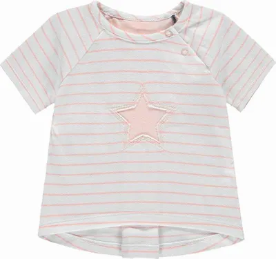 Produktbild von Bellybutton Baby T-Shirt mit Druckknopfverschluss, klassische weiße und rosa Streifen für Mädchen