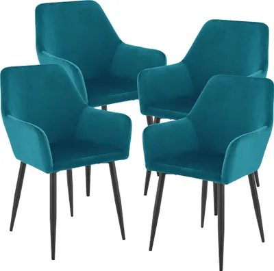 Image de Chaise de salle à manger 'Hollola' (lot de 4) Chaise rembourrée avec accoudoirs velours turquoise