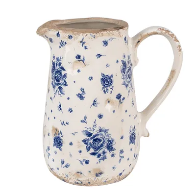 Produktbild von Clayre & Eef Dekorative Kanne 16x12x18 cm Beige Blau Keramik Rosen