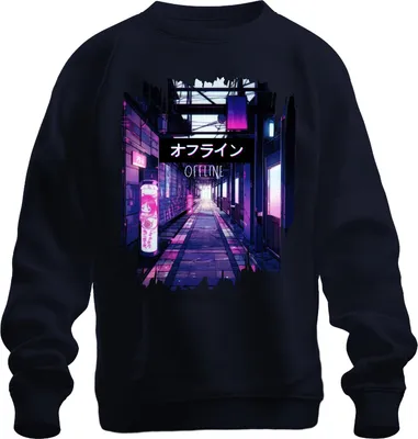 Produktbild von オフライン OFFLINE Cyberpunk Neon Anime Vaporwave Ästhetik Japan Retro Uni Sweatshirt Pullover, Navy, 3XL