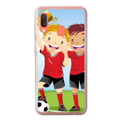 Produktbild von MuchoWow® Handyhülle Schutzhülle Hülle für Samsung Galaxy A20e Eine Illustration von zwei Fußballspielern, die einen Preis gewonnen haben - Jungen - Mädchen - Kind Silikon Softcase Handy Hülle - Abdeckung
