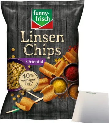 Produktbild von Funny Frisch Linsenchips Chips Oriental 40% weniger Fett (1x90g Packung) + usy Block