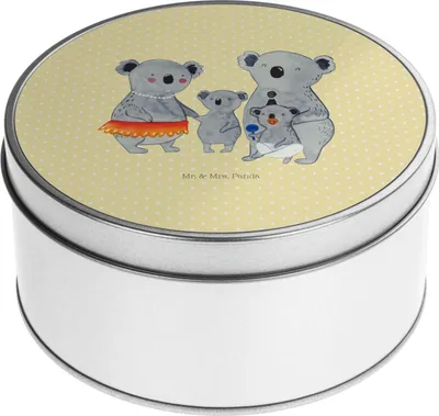 Produktbild von Mr. & Mrs. Panda Dose Koala Familie - Gelb Pastell - Geschenk, Papa, Bruder, Family, gebäckdosen, keksdosen, Vorratsdosen, Keksdose, Mama, zuckerdose