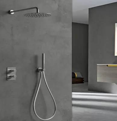 Produktbild von WEBO Atlanta Unterputz Regendusche – s Duschsystem mit Handbrause – Thermostatarmatur – Komplettset aus Edelstahl