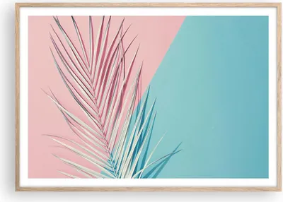 Produktbild von Gerahmtes Poster - Rahmen in heller Eiche - Blatt Rosa Türkis - 100x70 cm - Wand Bild - Wanddeko - Wandbilder - Kunstposter - Wandposter - Bilderrahmen - Bilder - Kunstdruck - P2NAA100x70-4421