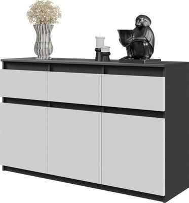 FURNICA - NOAH - Kommode / Sideboard mit 3 Schubladen und 3 Türen - Anthrazit Grau / Weiß Matt H75cm B120cm T35cm