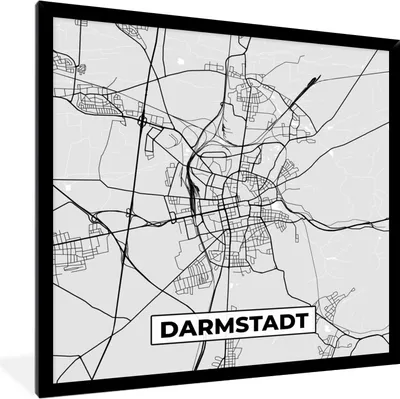 Produktbild von MuchoWow® Gerahmtes Poster Karte - Deutschland - Darmstadt - Karte - Stadtplan 40x40 cm - Poster mit Schwarzem Bilderrahmen Wandposter Rahmen Foto Bilder - Mit Rahmen - Wanddekoration Schlafzimmer