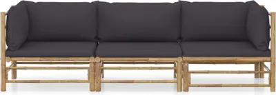 Produktbild von vidaXL 3-tlg. Garten-Lounge-Set mit Dunkelgrauen Kissen Bambus