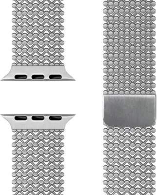 Produktbild von Alvia Mesh Loop Armband für Apple Watch SE/10/9/8/7/6/5/4/3/2/1, Edelstahl Metall Magnet Band, 38/40/41/42mm -  Eisstern Silber