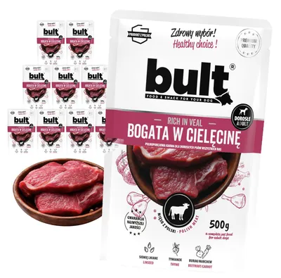 Produktbild von Bult | Feuchte Nahrung für Hunde Kalb - 10x500g - 75% Fleisch - Weiche Konsistenz - Vollnahrung