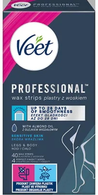 Immagine prodotto di Strisce depilatorie Veet per pelli sensibili, 40 pezzi - Depilazione delicata