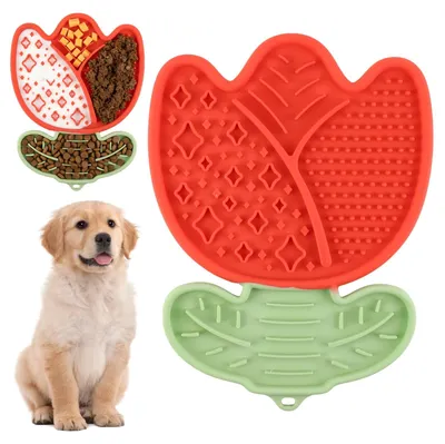 Image de Tapis de léchage lent - Silicone - Rouge - Pour chiens et chats