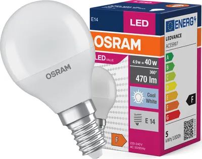 Zdjęcie produktu dla arwka LED 40 4,9W 470lm 4000K E14 VALUE CLASSIC FR non-dim 4058075147911
