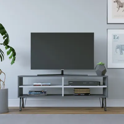 Image de Meuble TV Decorotika Farrar pour téléviseurs jusqu'à 55 pouces, anthracite et blanc