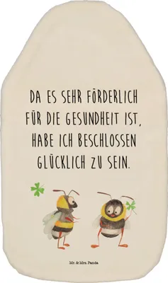 Produktbild von Mr. & Mrs. Panda Wärmekissen Hummeln Kleeblatt - Weiß - Geschenk, Flauschige Wärmflasche, glücklich Werden, Wärmflaschen, Spruch Fröhlich, Bettflasche, Positiv, sein