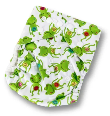 Produktbild von Schlori Schwimmwindel Baby Frösche, Wiederverwendbar Waschbar, Einheitsgröße 3-13 kg, Verstellbar mit Druckknöpfen, Bambus Viskose Innen, PUL Außen