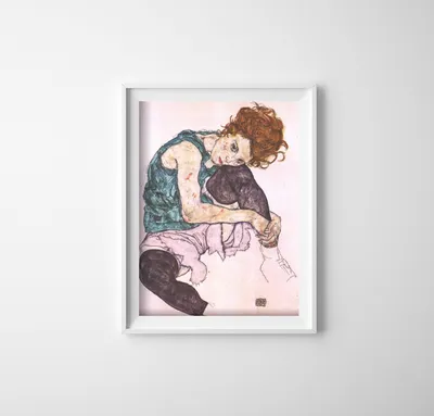 Produktbild von Poster - Canvas - Leinwand - 21 cm x 29,7 cm - Fotoposter - Leinwandkunst - Sitzende Frau Mit Gebeugtem Knie
