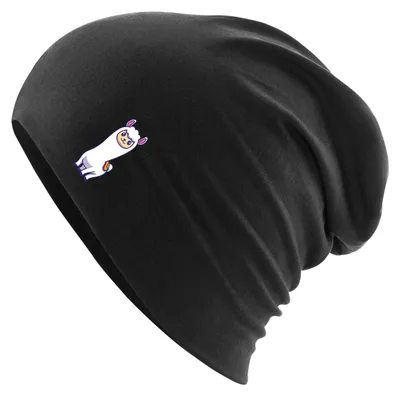 Produktbild von Huuraa Beanie Lama Comic Black One Size Baumwolle und Elasthan Mütze Geschenkidee
