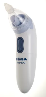 A product shot of a baby nasal aspirator against a white background.