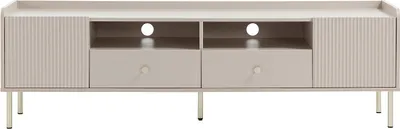 Produktbild von TV-Möbel mit 2 Türen, 2 Schubladen und 2 Fächern – Beige & Gold – LUNAOR