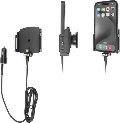 Image de Support de voiture Brodit pour Apple iPhone 15 Pro/iPhone 15, largeur réglable 70-83, avec chargeur CL/USB-C