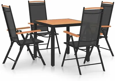 Produktbild von 5-TLG. Garten Sitzgruppe Aluminium Gartenmöbel Set 4 Personen Essgruppe Gartentisch mit Stühle Gartengruppe Sitzgarnitur Gartengarnitur Terassenmöbel Schwarz