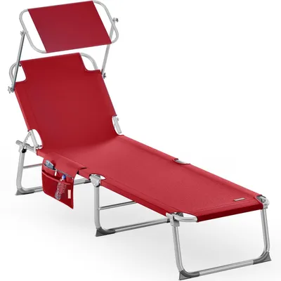Produktbild von CASARIA® Sonnenliege Klappbar Wetterfest Gartenliege Mit Dach 150kg Belastbar Seitentasche Tragegriff  Alu Liegestuhl Leicht Klappliege Camping Rot