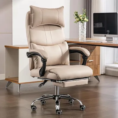 Produktbild von Ergonomischer Bürostuhl, Kunstleder Chefsessel Stuhl, Schreibtischstuhl Höhenverstellbarer Drehstuhl mit Doppelt verstellbare Lendenwirbelstütze BEIGE Bürostuhl W3298P310718