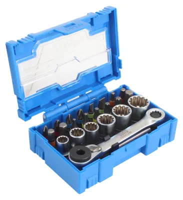 Immagine prodotto di Set chiave a cricchetto con bussole Vario Plus e inserti 1/4'', kit attrezzi per auto, officina, fai-da-te ,24 pezzi