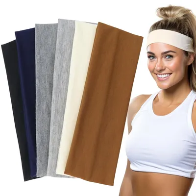 Produktbild von Sularpek Yoga Headbands, 6 Pack Stirnbänder Damen, Stretchy Baumwolle Kopf Bande, Schweiß Haarbänder, rutschfest Haarband Damen, Sport Laufen Exercise Gym (Solid Farbe)