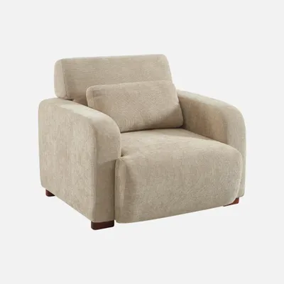 Immagine prodotto di Poltrona in tessuto con gambe in legno di hevea, Beige