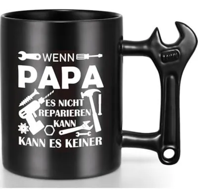 Produktbild von Kaffeetasse mit Schraubenschlüssel Griff für Papa, Handwerker Geschenk, Vatertag, Geburtstag, Weihnachten