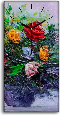 Produktbild von Wandbild Leinwand Bilder mit Uhr Geräuschlos 30x60 Malerei Kunst Blumen - schwarze Hände