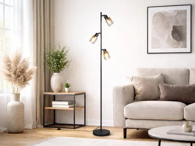 Produktbild von LED Stehlampe mit 3 Strahlern Glas Bernsteinfarbig, Höhe 154cm für Wohnzimmer